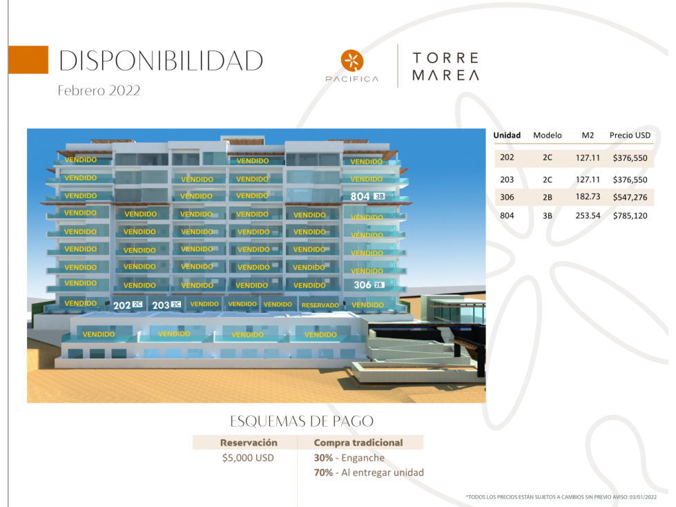 CONDOMINIO EN VENTA EN TORRE MAREA, ENSENADA B. C,. DE 127.11 M2