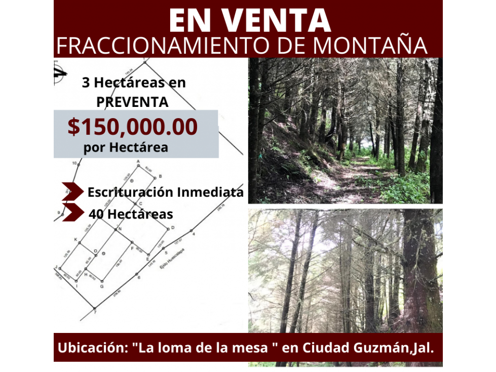 EN VENTA FRACCION MONTAÑA NEVADO DE COLIMA PREVENTA  3 HECTAREAS